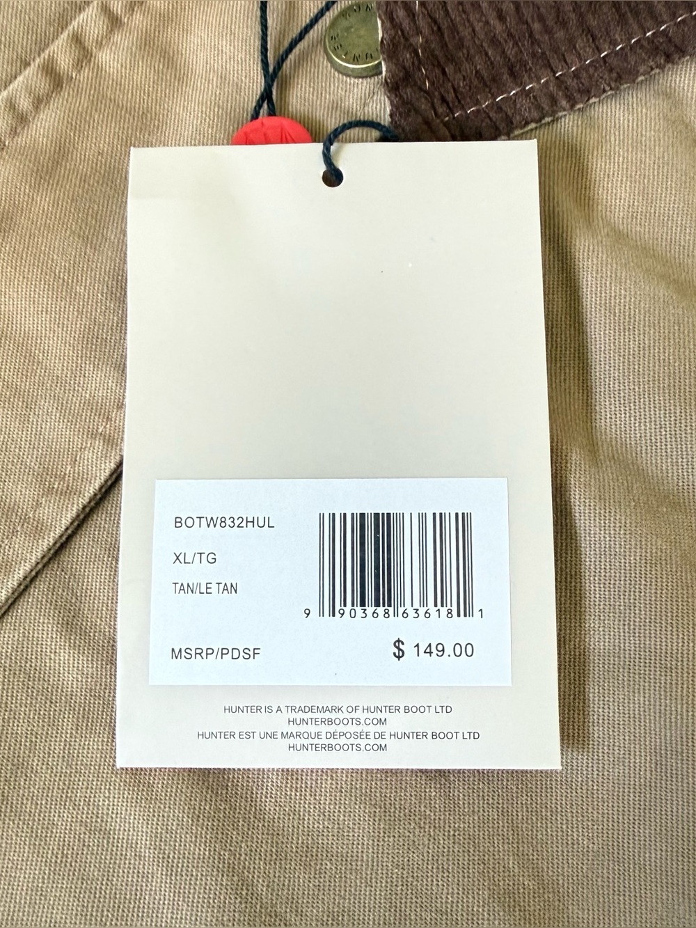 Hunter Khaki Utility Jacket | Brown Corduroy Collar | NWT - Picture 6 of 6